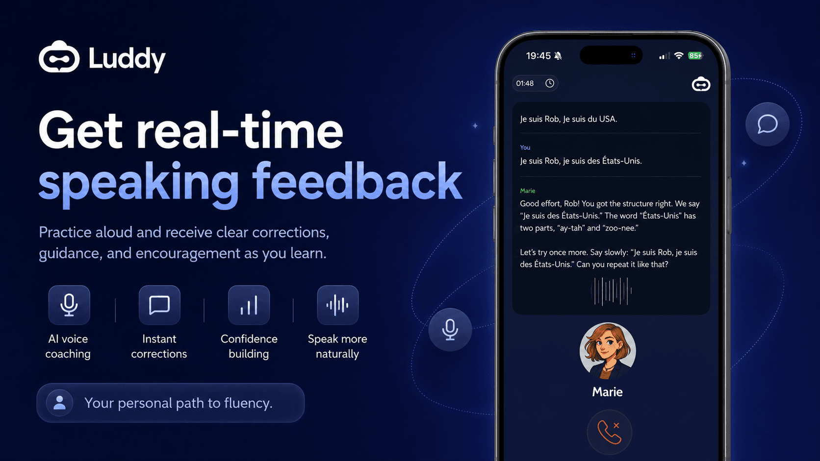 Get real-time speaking feedback while you are still in the moment.