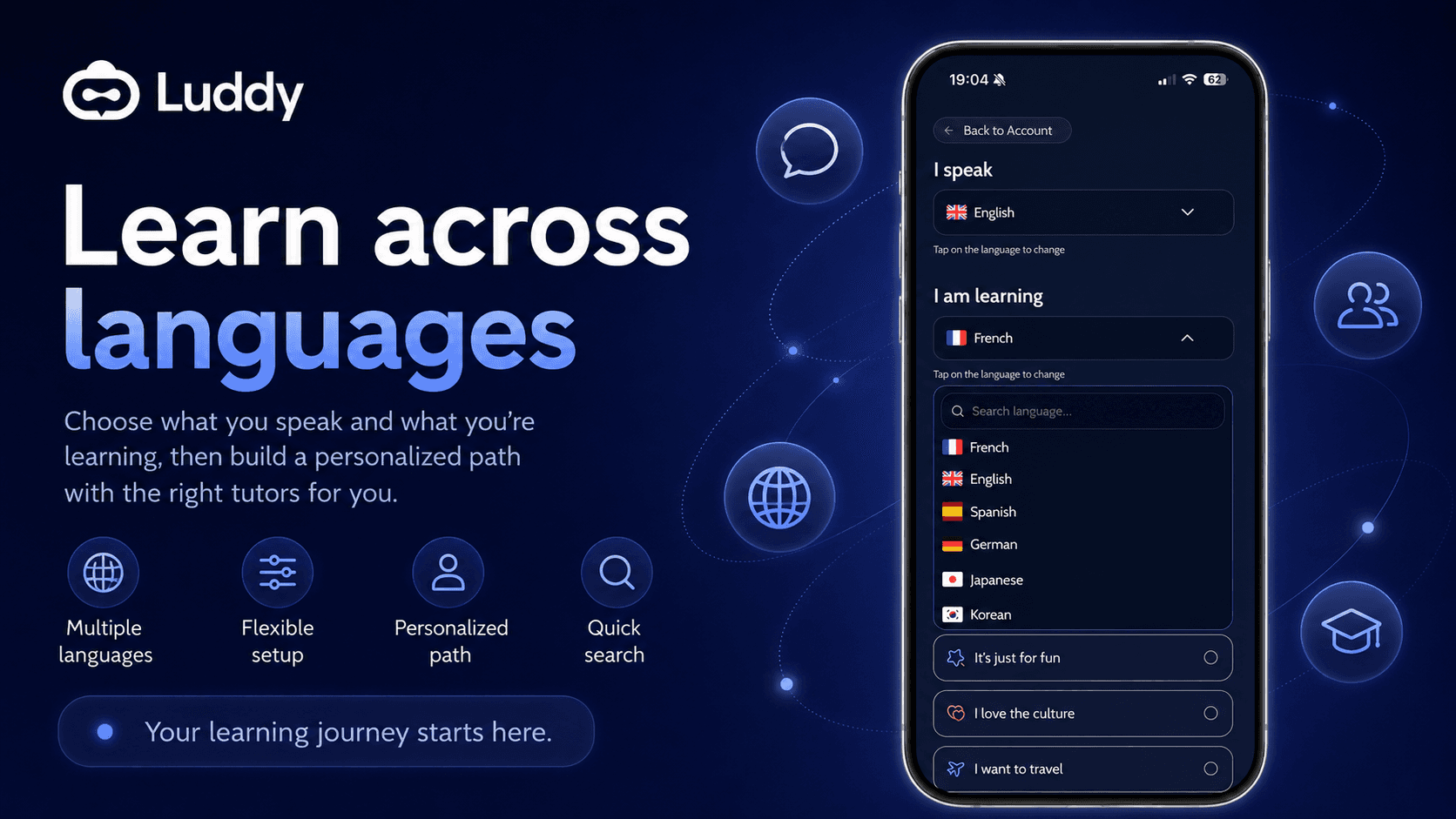 Choose your languages and start with a path that feels personal.