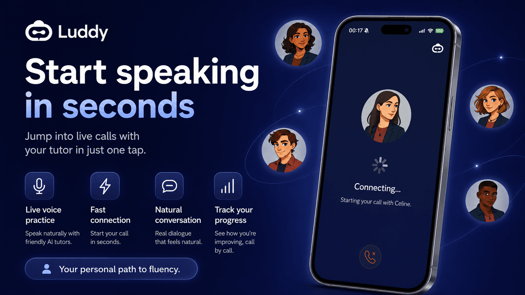 Luddy banner showing live call practice
